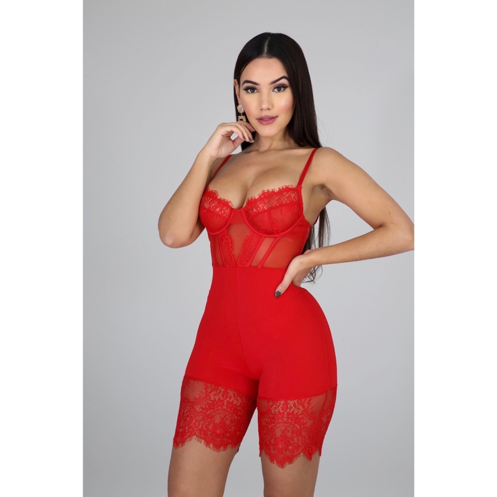 ✨❗️Cassie Lace Romper -Red